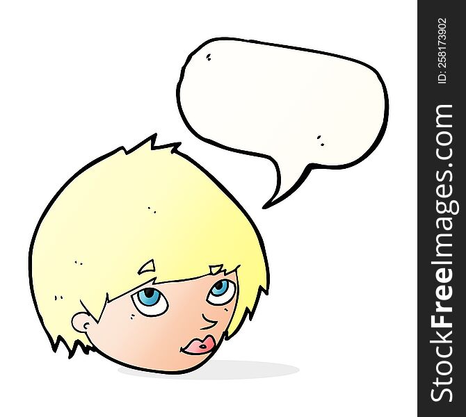 Cartoon Female Face Looking Up With Speech Bubble