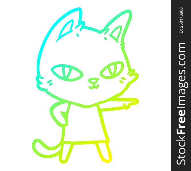 cold gradient line drawing of a cartoon cat staring