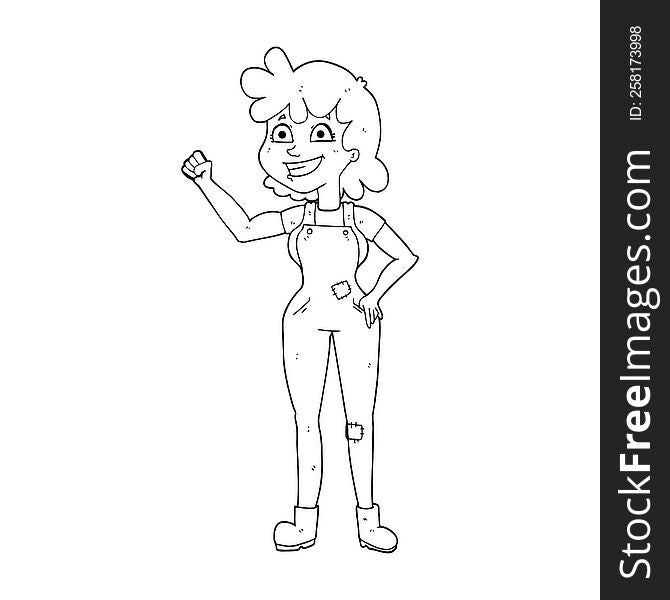 Black And White Cartoon Determined Woman Clenching Fist