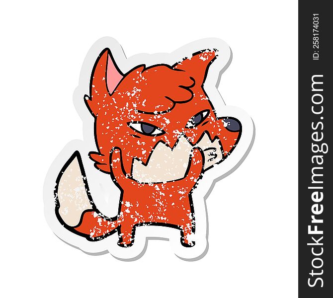 distressed sticker of a clever cartoon fox