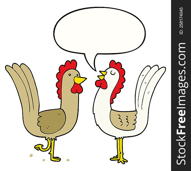 Cartoon Chickens And Speech Bubble