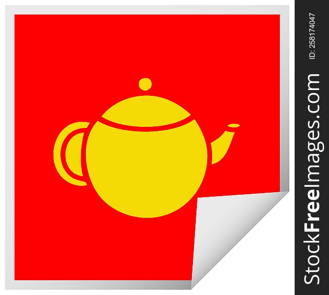 Square Peeling Sticker Cartoon Red Tea Pot