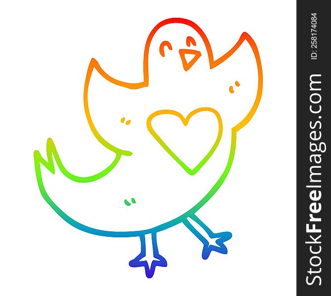 Rainbow Gradient Line Drawing Cartoon Bird With Love Heart