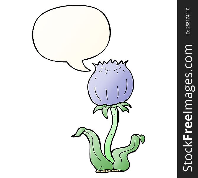 cartoon wild flower with speech bubble in smooth gradient style