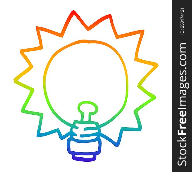 rainbow gradient line drawing of a cartoon light bulb