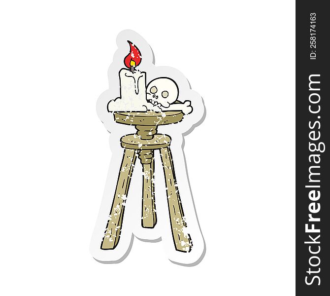 Retro Distressed Sticker Of A Cartoon Spooky Skull And Candle