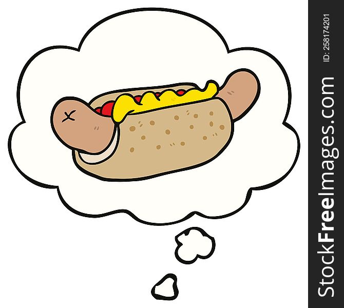 cartoon hot dog with thought bubble. cartoon hot dog with thought bubble