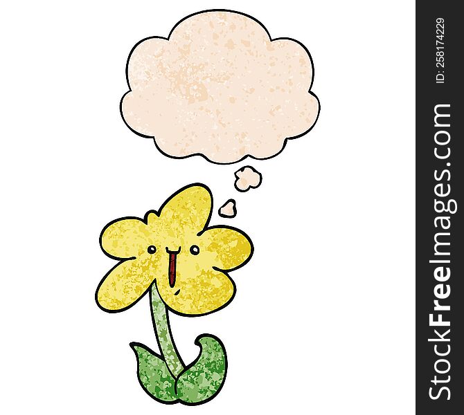 cartoon flower with thought bubble in grunge texture style. cartoon flower with thought bubble in grunge texture style