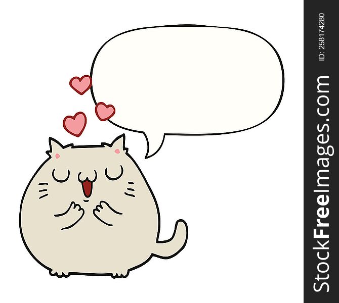 Cute Cartoon Cat In Love And Speech Bubble