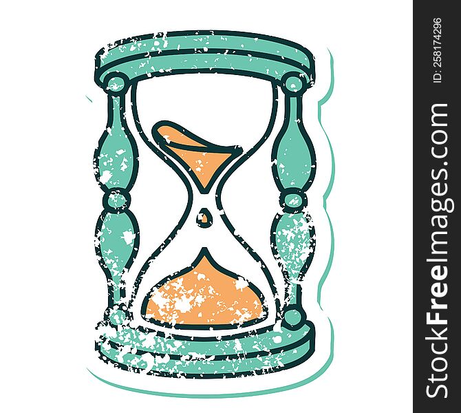 iconic distressed sticker tattoo style image of an hour glass. iconic distressed sticker tattoo style image of an hour glass