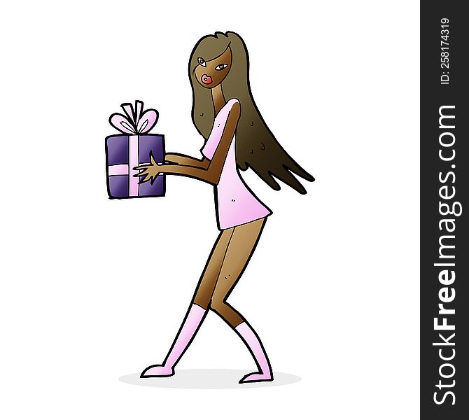 Cartoon Fashion Girl With Present