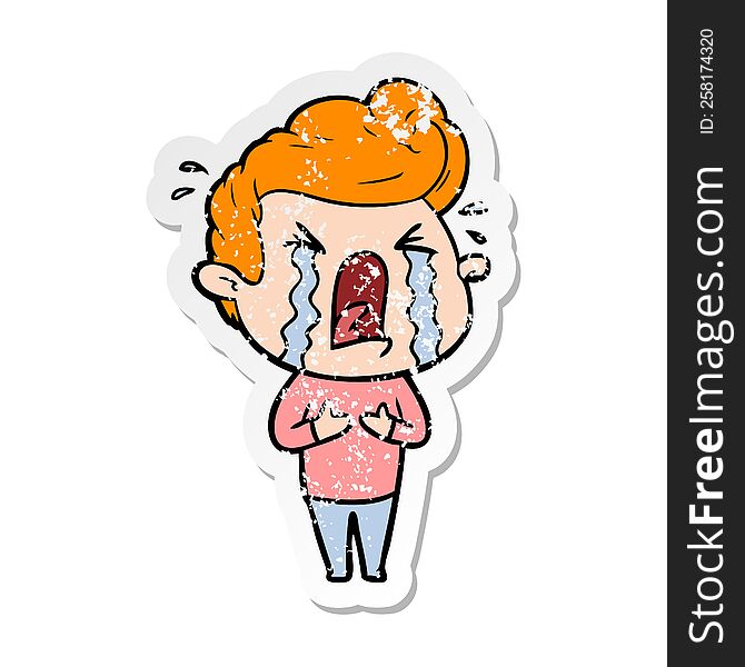 Distressed Sticker Of A Cartoon Crying Man