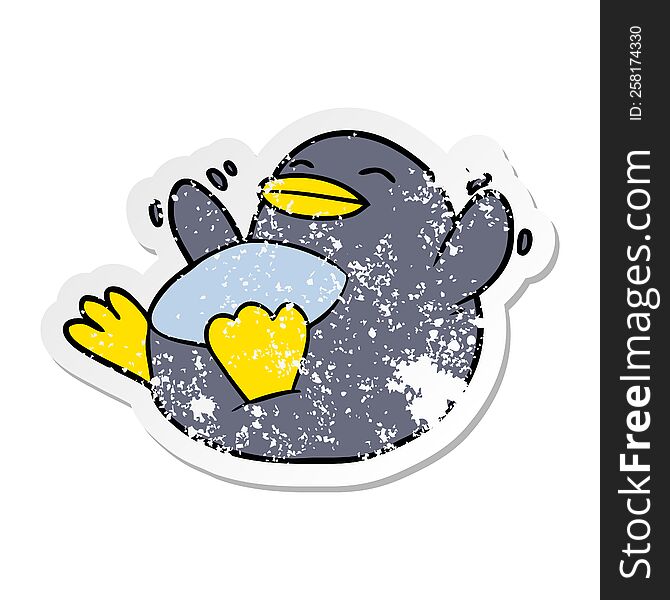 Distressed Sticker Of A Happy Cartoon Penguin