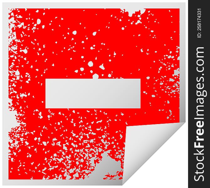 distressed square peeling sticker symbol of a minus symbol