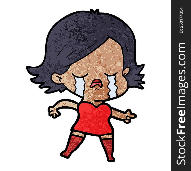 cartoon girl crying and pointing. cartoon girl crying and pointing