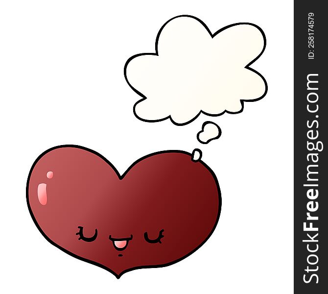Cartoon Love Heart Character And Thought Bubble In Smooth Gradient Style