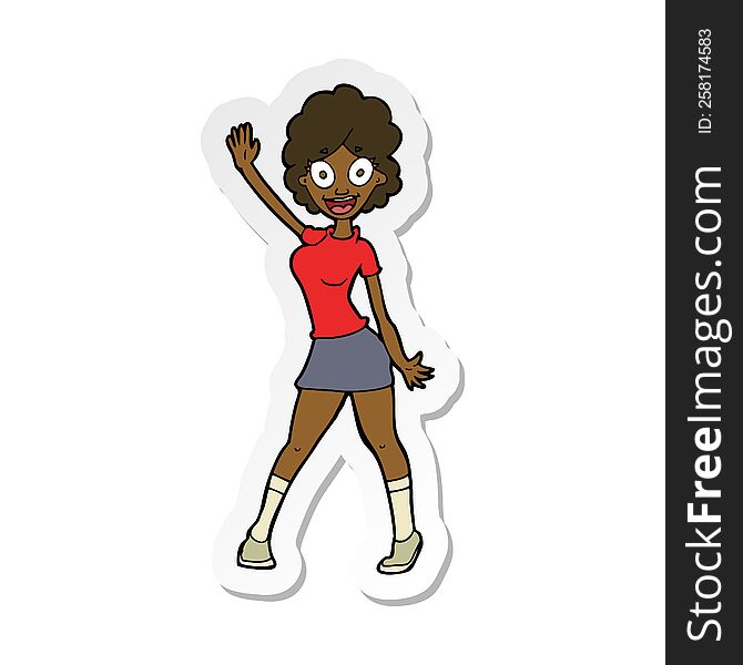 sticker of a cartoon woman dancing