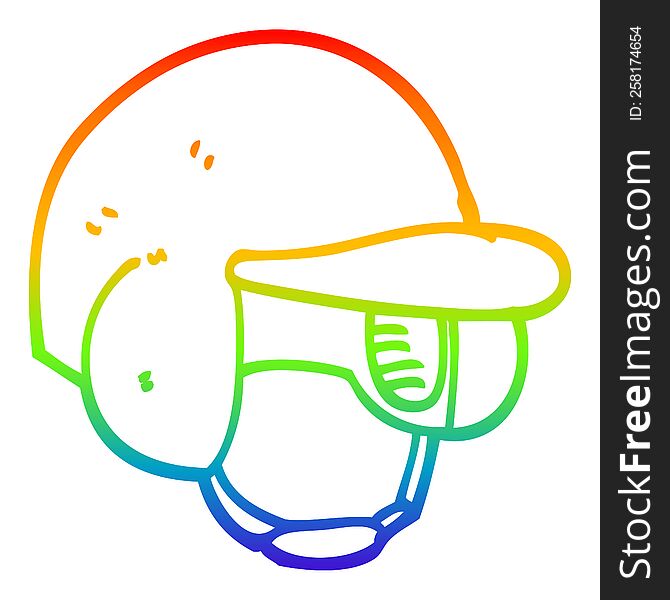 rainbow gradient line drawing of a cartoon baseball helmet