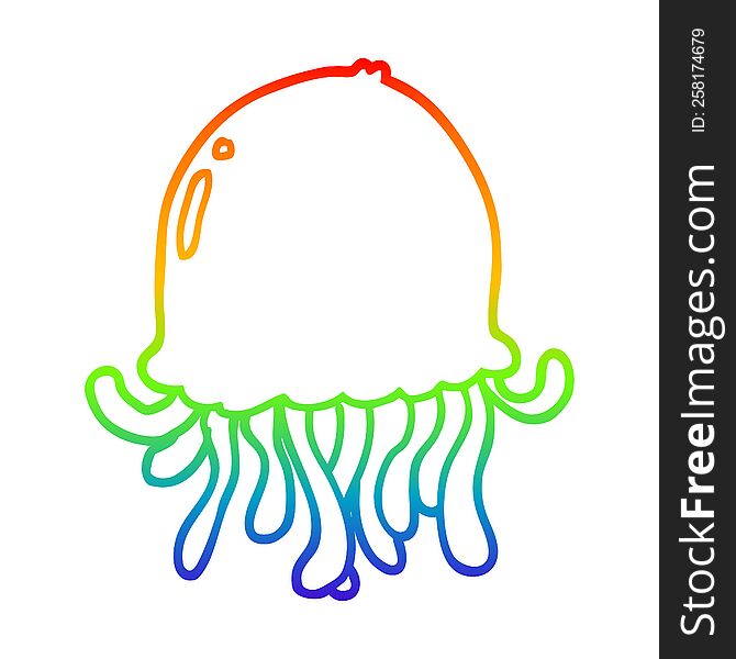 rainbow gradient line drawing of a cartoon jellyfish