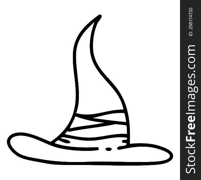 line doodle of a spooky witch hat