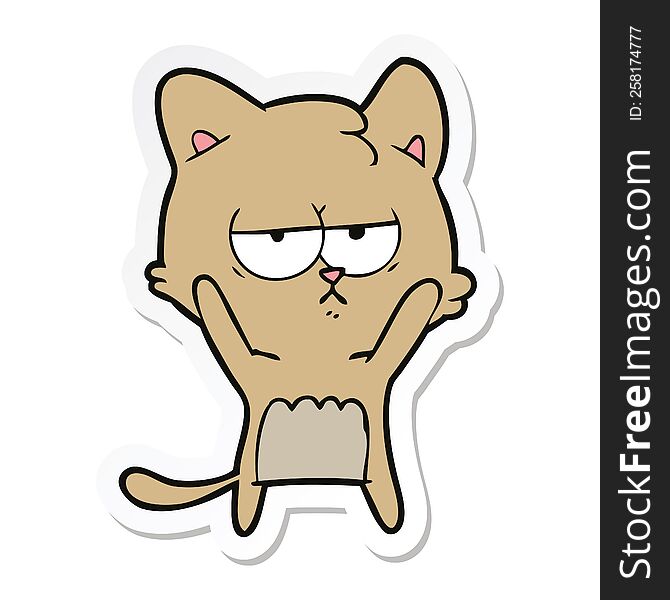 sticker of a bored cartoon cat