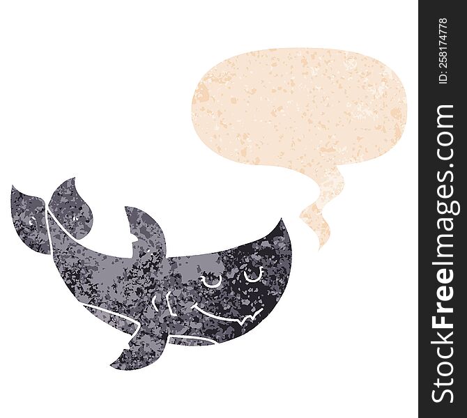 cartoon shark with speech bubble in grunge distressed retro textured style. cartoon shark with speech bubble in grunge distressed retro textured style