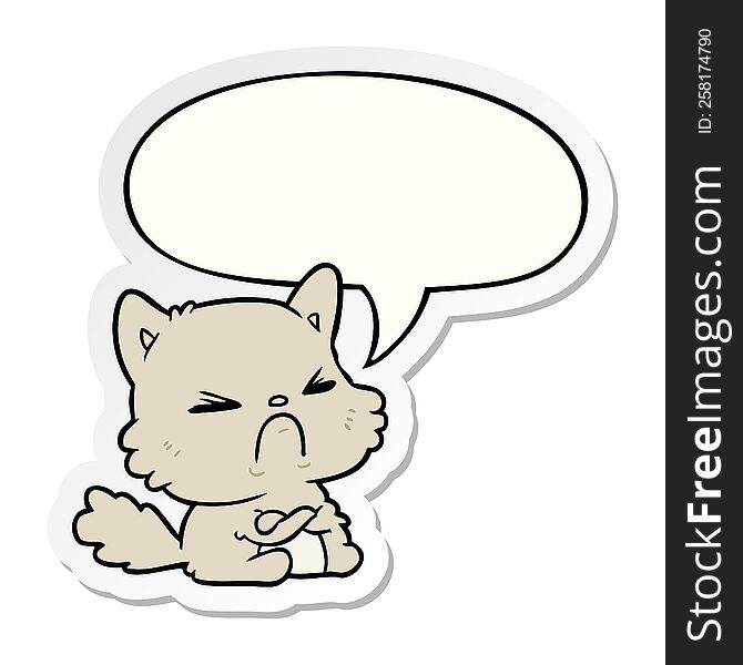 Cute Cartoon Angry Cat And Speech Bubble Sticker