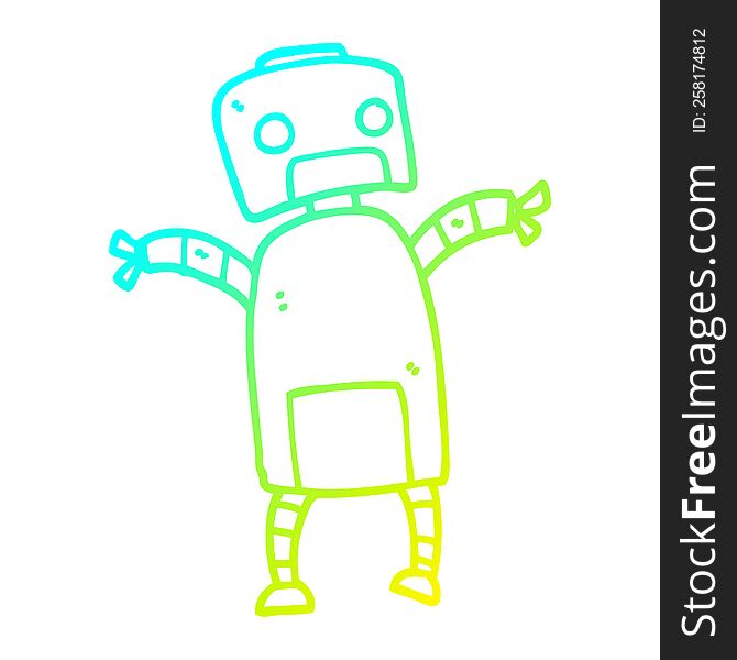 cold gradient line drawing of a cartoon robot dancing