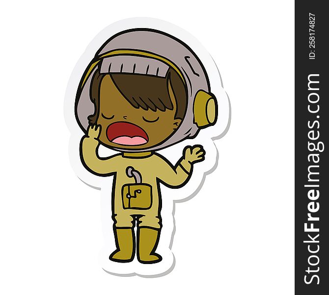 Sticker Of A Cartoon Astronaut Girl Yawning