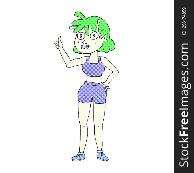 freehand drawn cartoon alien gym girl