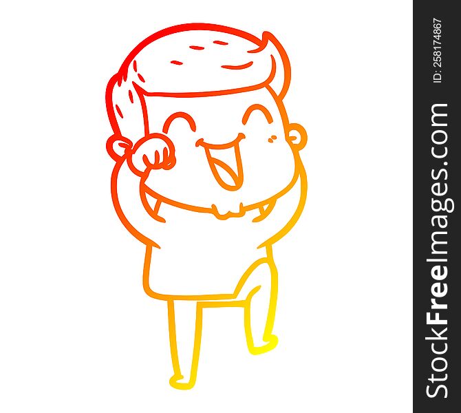 warm gradient line drawing of a cartoon man laughing