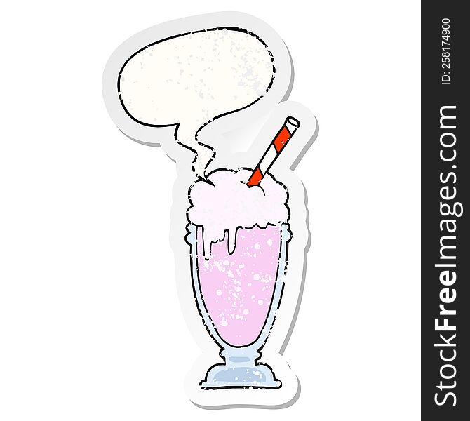 cartoon milkshake with speech bubble distressed distressed old sticker. cartoon milkshake with speech bubble distressed distressed old sticker