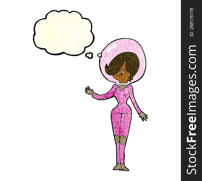 cartoon space woman with thought bubble