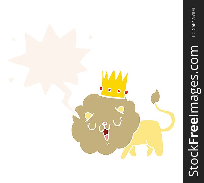 cartoon lion with crown with speech bubble in retro style. cartoon lion with crown with speech bubble in retro style