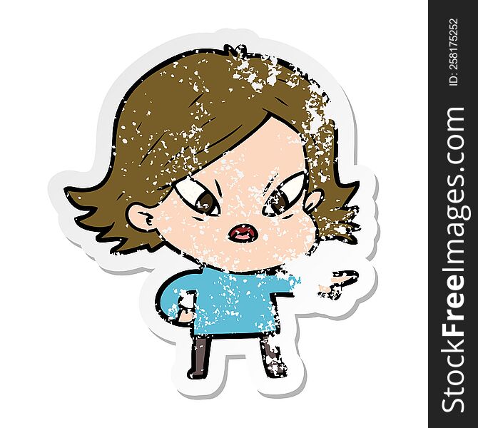 distressed sticker of a cartoon stressed woman