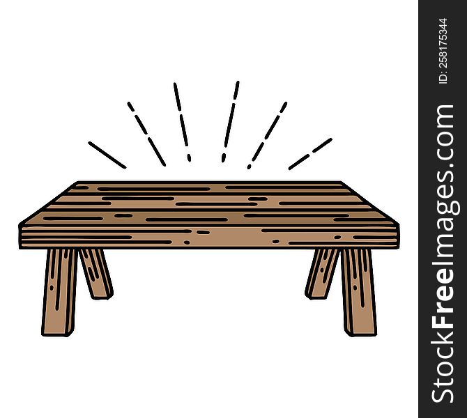 illustration of a traditional tattoo style wood table