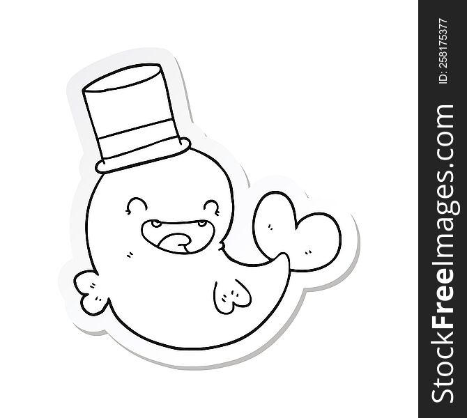 Sticker Of A Cartoon Laughing Whale With Top Hat