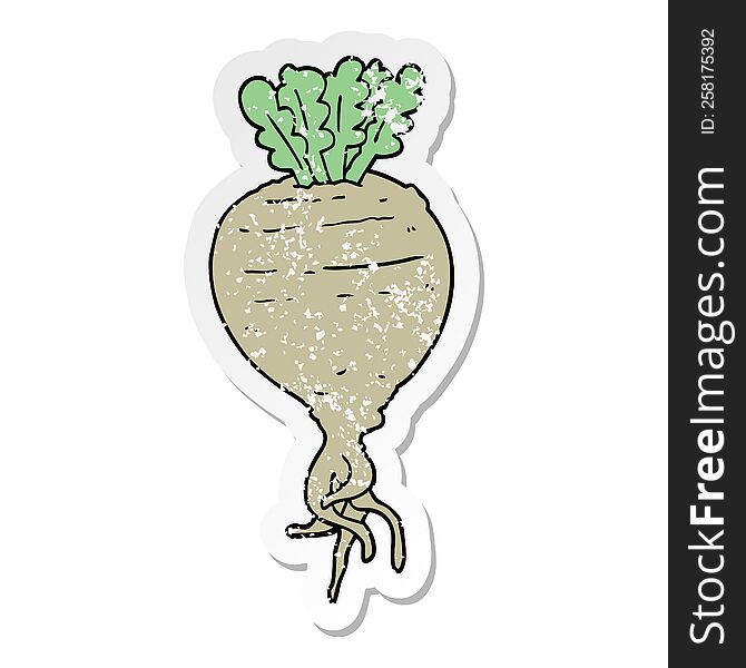 distressed sticker of a cartoon root vegetable