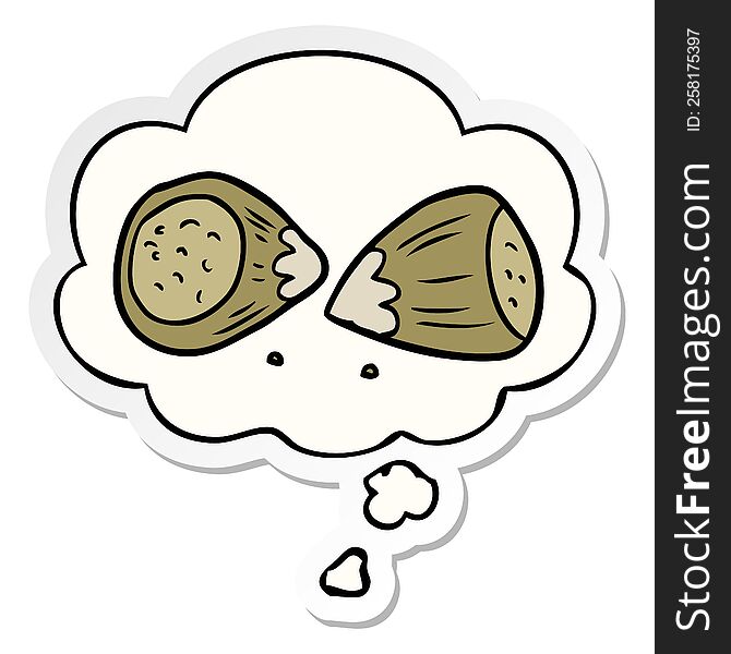 cartoon hazelnuts and thought bubble as a printed sticker