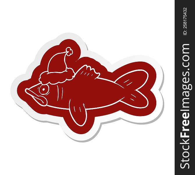 quirky cartoon  sticker of a fish wearing santa hat