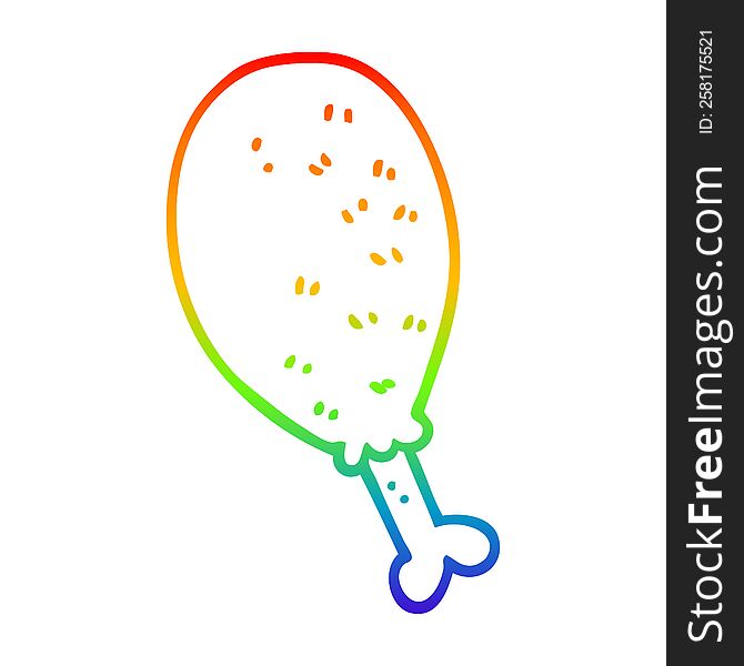 rainbow gradient line drawing of a cartoon cooked chicken leg