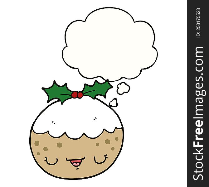 cute cartoon christmas pudding with thought bubble