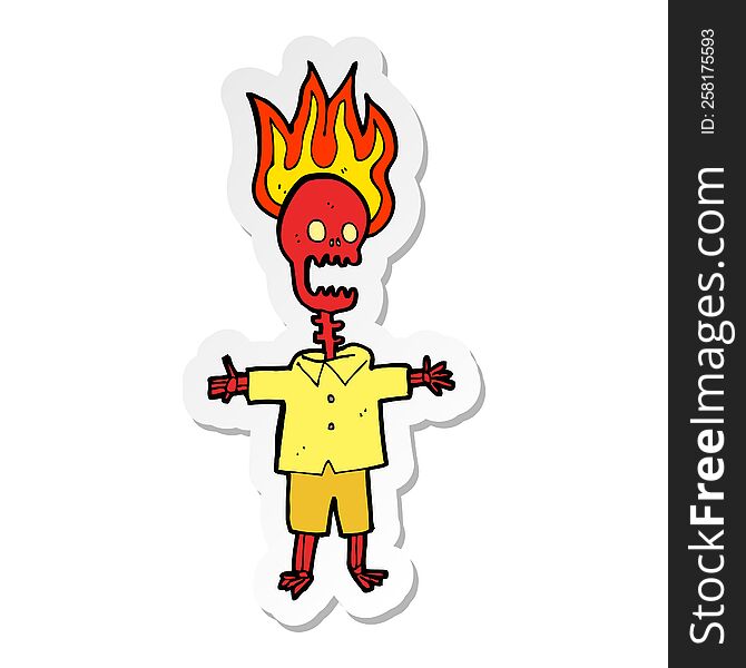 Sticker Of A Cartoon Flaming Skeleton