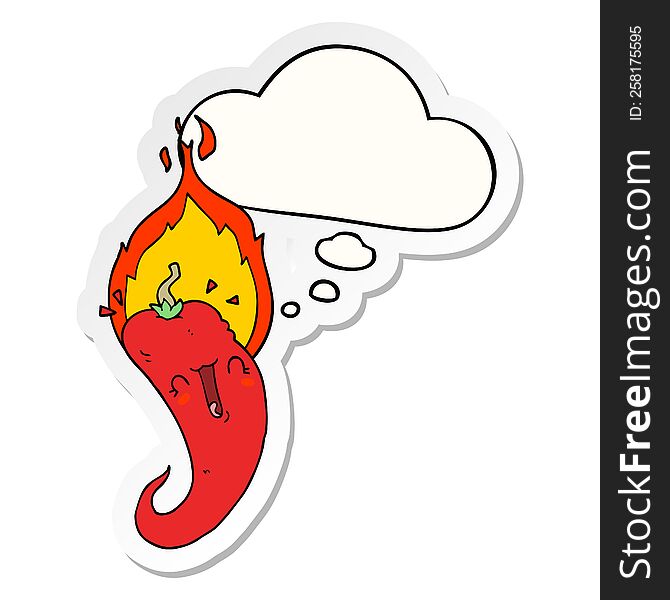 Cartoon Flaming Hot Chili Pepper And Thought Bubble As A Printed Sticker