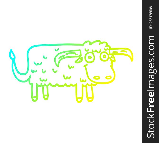 Cold Gradient Line Drawing Cartoon Hairy Cow