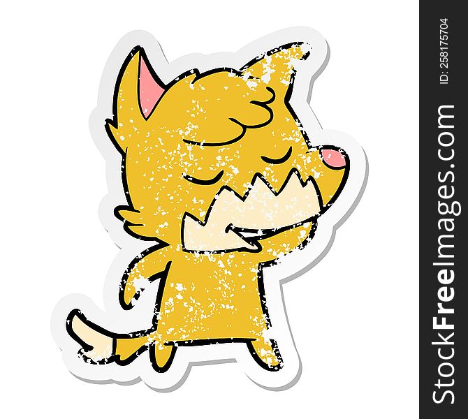 Distressed Sticker Of A Friendly Cartoon Fox