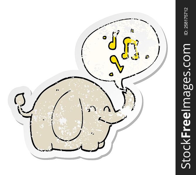 cartoon trumpeting elephant with speech bubble distressed distressed old sticker. cartoon trumpeting elephant with speech bubble distressed distressed old sticker