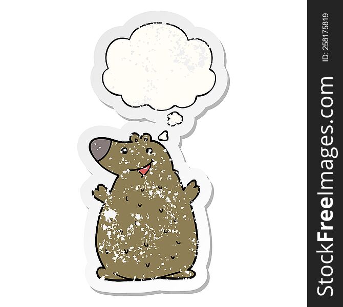 Cartoon Happy Bear And Thought Bubble As A Distressed Worn Sticker
