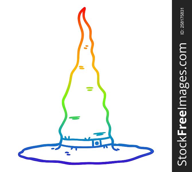 rainbow gradient line drawing of a cartoon witchs hat