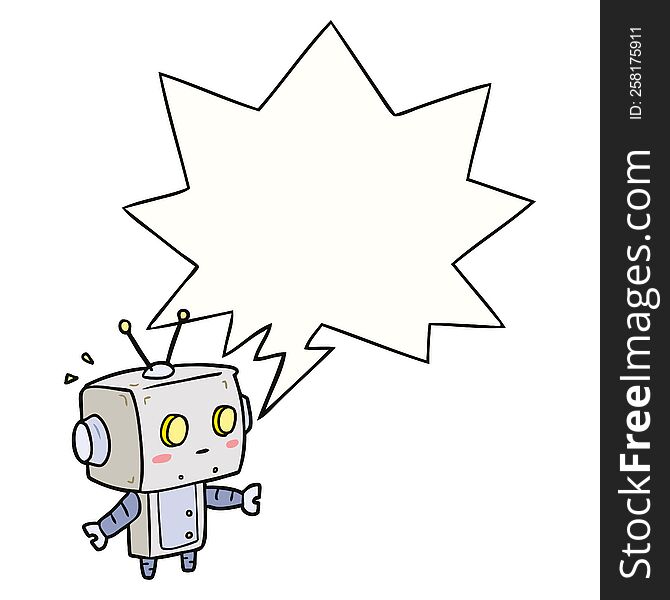 Cute Cartoon Surprised Robot And Speech Bubble